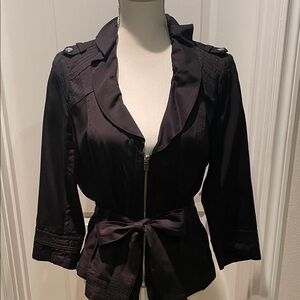 White House Black Market Black Zip Front Blazer with Tie Waist